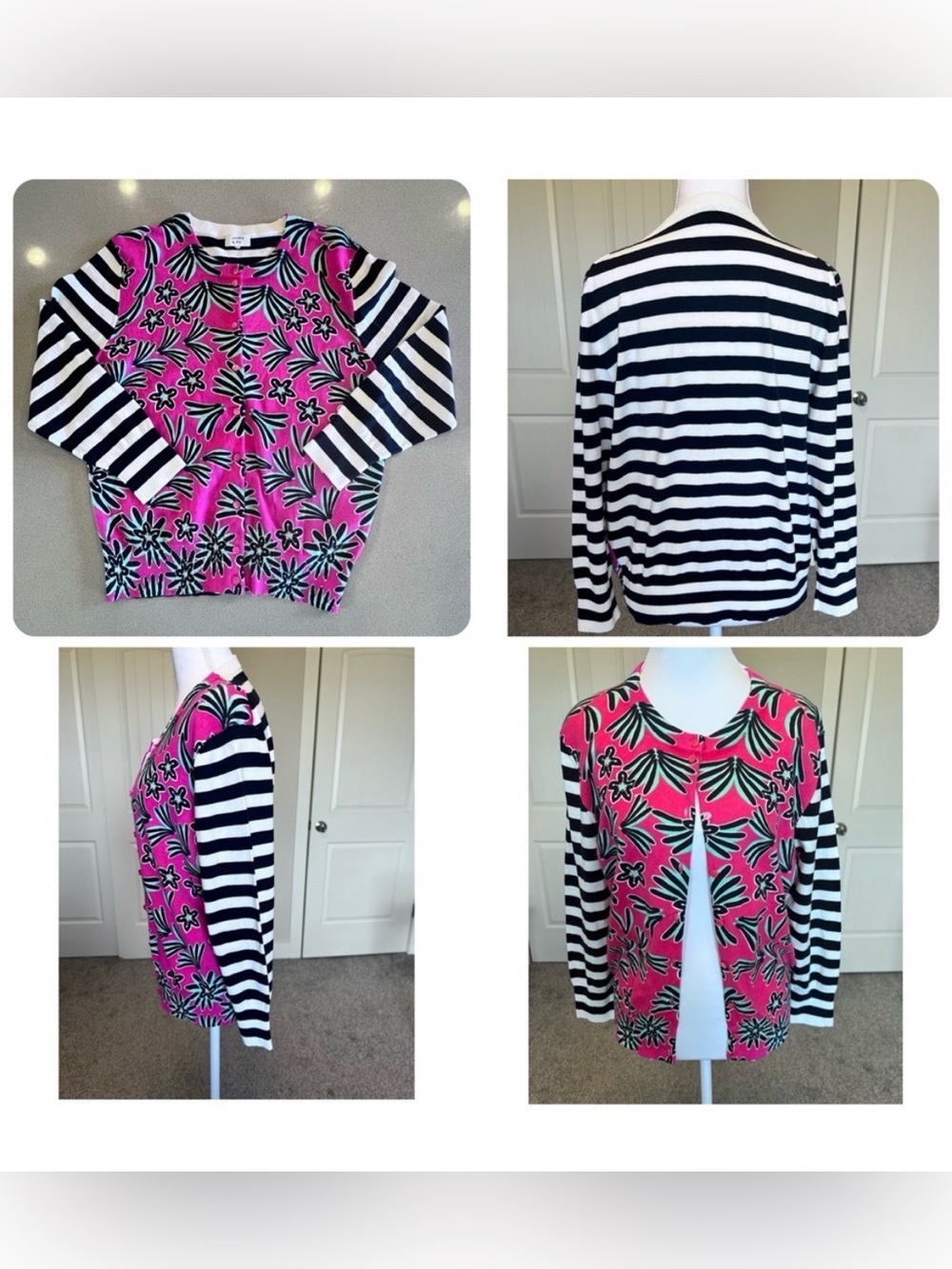 Crown & Ivy Floral Striped Cardigan PTP approximately 19”